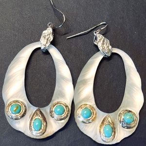 Rare Hand-crafted Alexis Bittar earrings. Lucite, silver and turquoise.